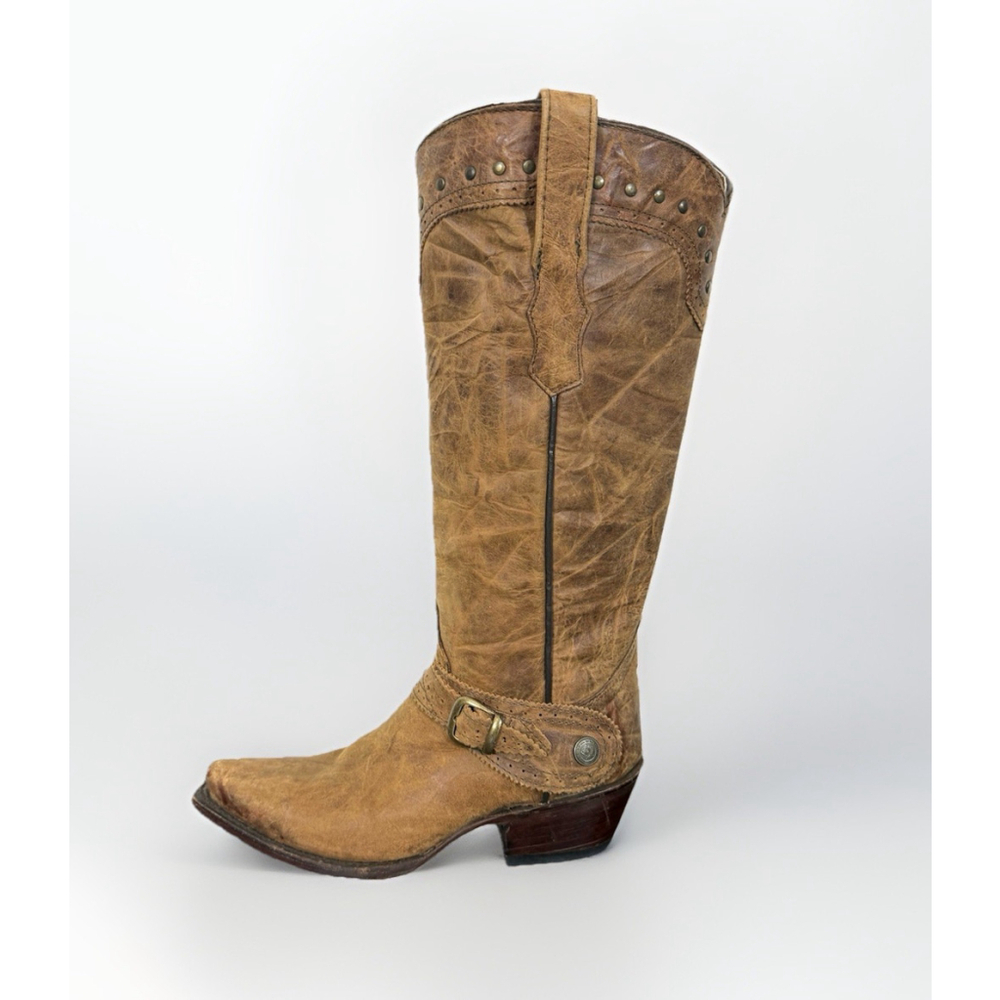 Golden Guns Cowboy Boots Women Sz 5.5 Brown Distressed Studded Western Cowgirl
